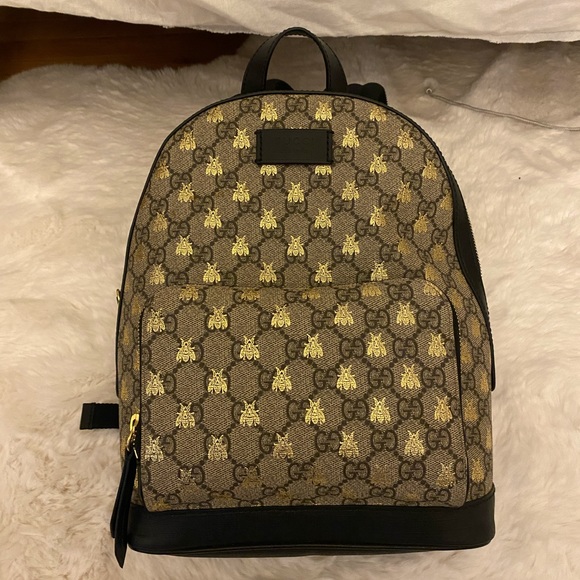 Zip Pocket Bee Backpack Printed GG Coated Canvas Small - Picture 1 of 4